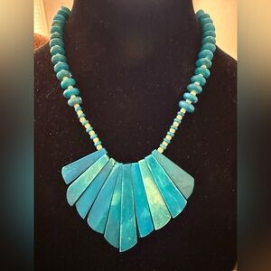 Turquoise Colored Wooden Statement Necklace
